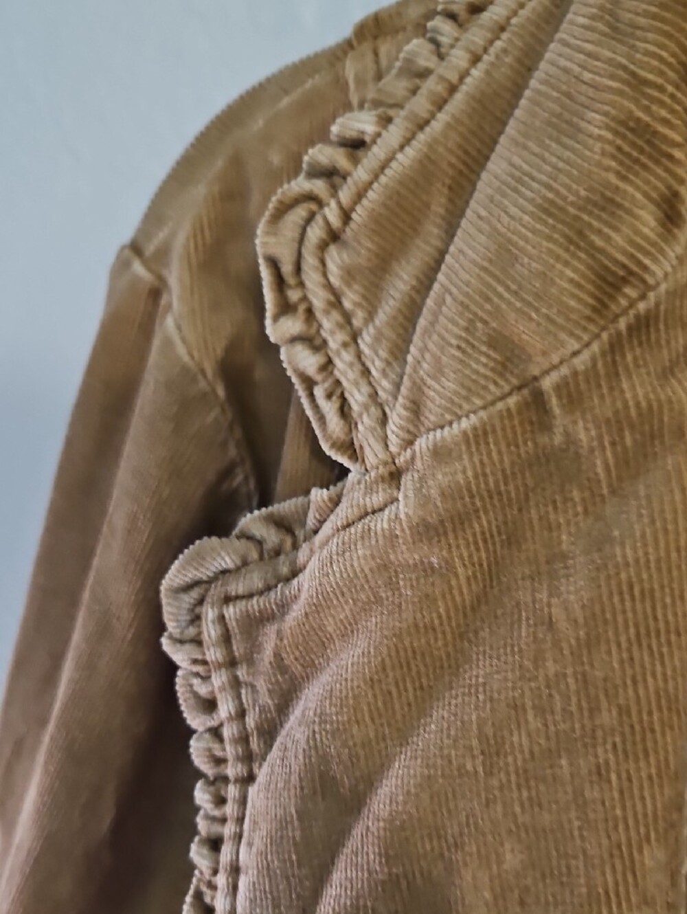 Ambition Camel Corduroy Ruffle Blazer Jacket Boho L - Picture 6 of 9